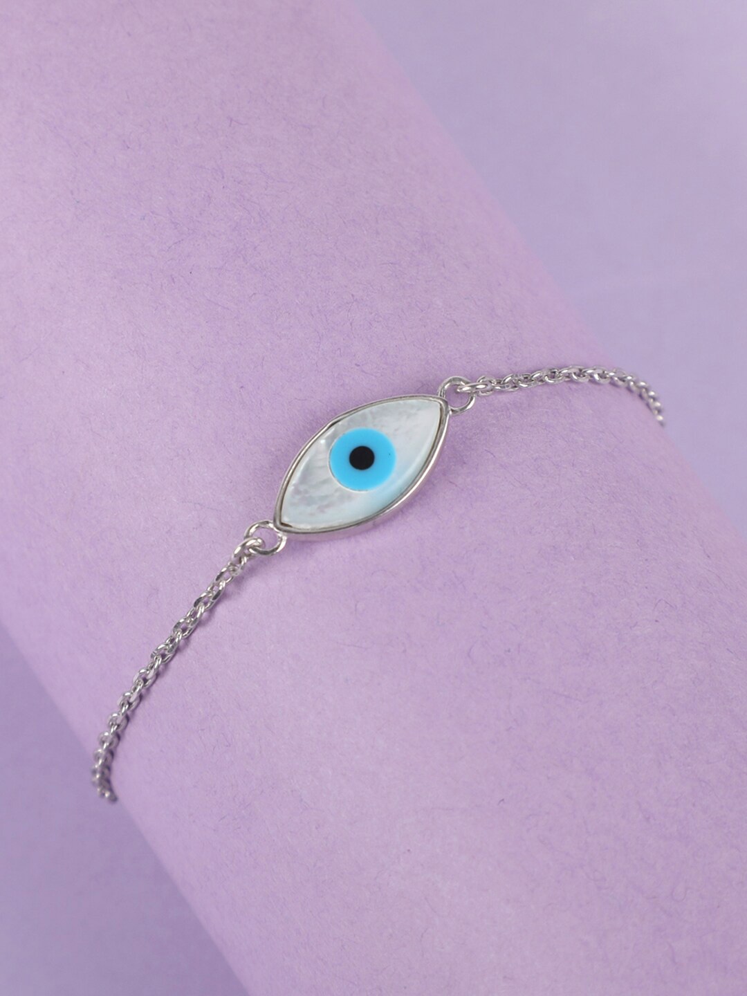 Clara Women Silver-Toned & Blue Sterling Silver Rhodium-Plated Evil Eye Marquise Bracelet
Clara Women Silver-Toned & Blue Sterling Silver Rhodium-Plated Evil Eye Marquise Bracelet