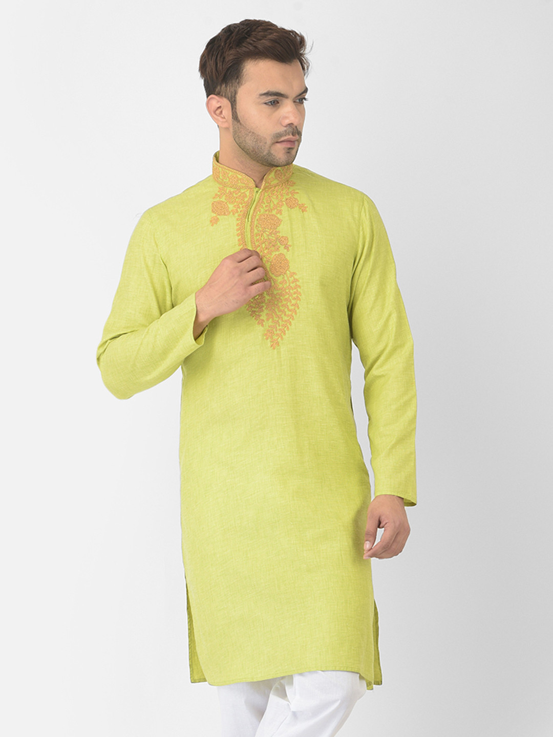 DEYANN Men Lime Green Floral Embroidered Kurta
DEYANN Men Lime Green Floral Embroidered Kurta