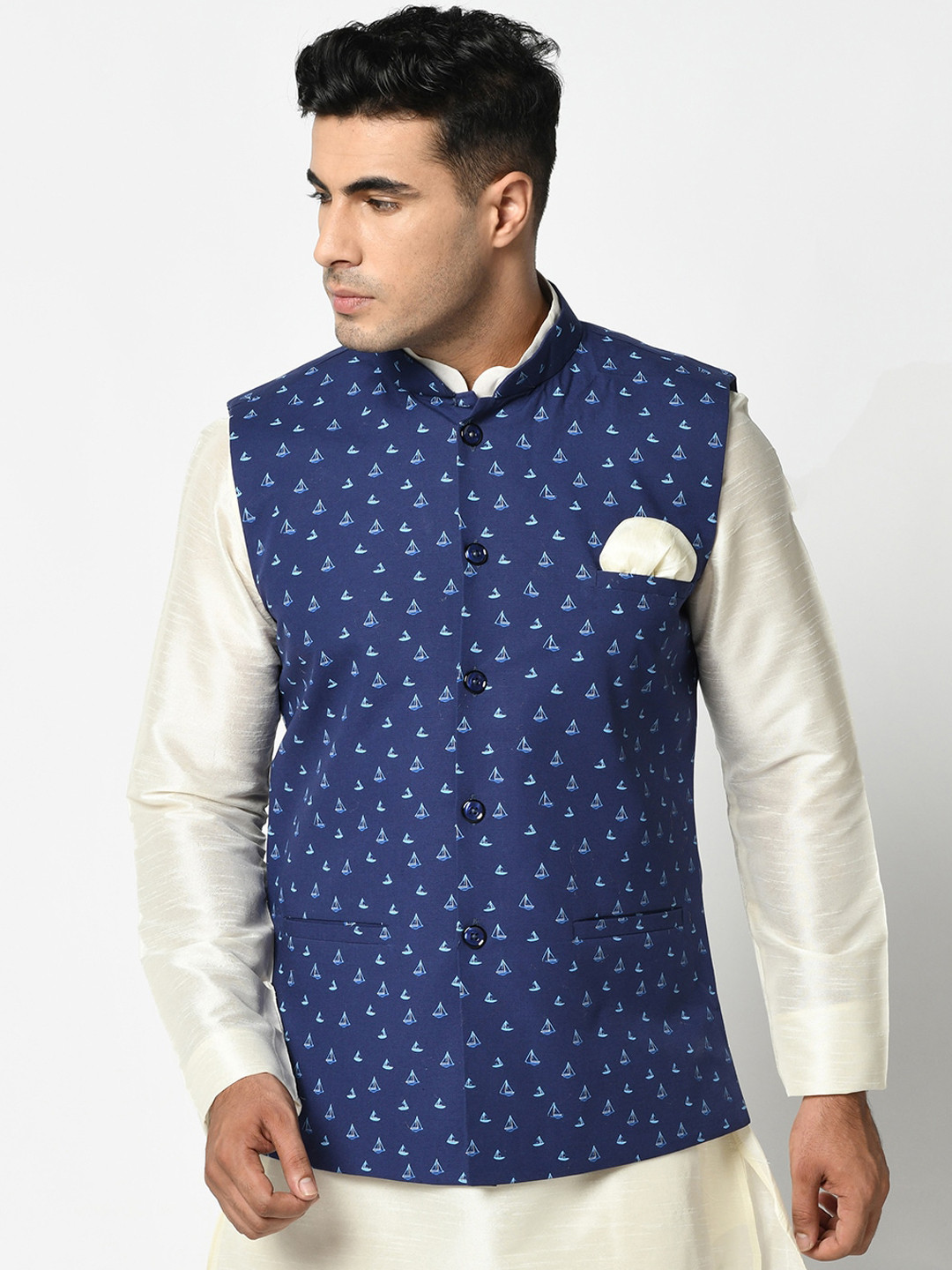 DEYANN Men Navy Blue Printed Nehru Jackets 
DEYANN Men Navy Blue Printed Nehru Jackets