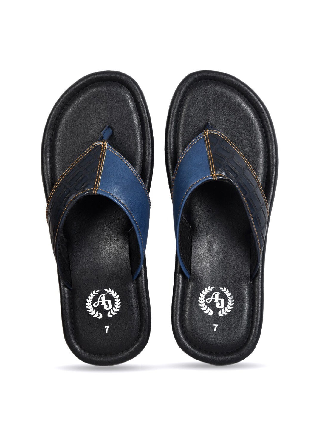 Ajanta Men Blue & Black Solid Comfort Sandals