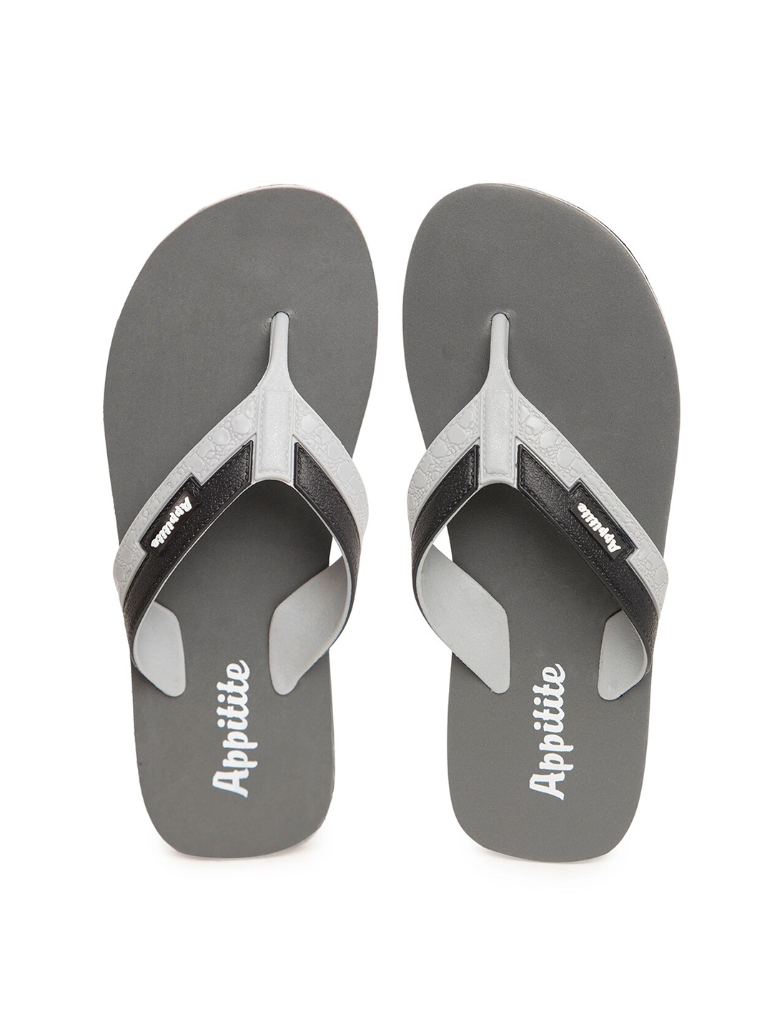 APPITITE Men Grey & White Printed Rubber Thong Flip-Flops
