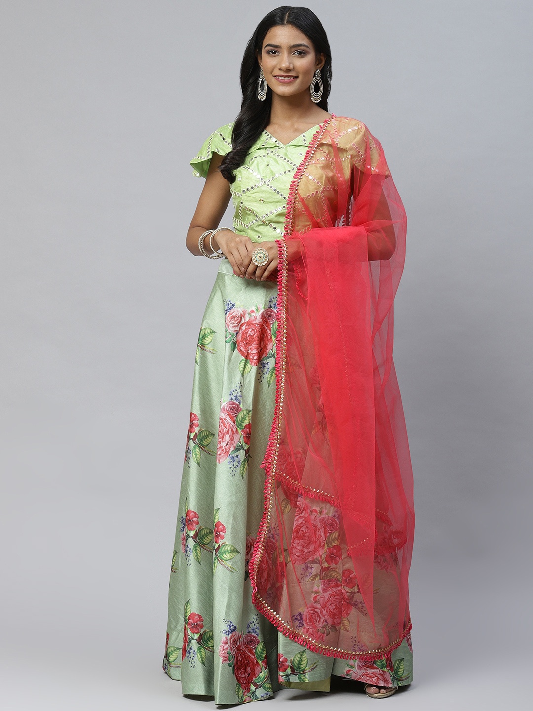 Tikhi Imli Green & Red Embellished Mirror Work Ready to Wear Lehenga & Semi-Stitched Blouse With Dupatta
Tikhi Imli Green & Red Embellished Mirror Work Ready to Wear Lehenga & Semi-Stitched Blouse With Dupatta