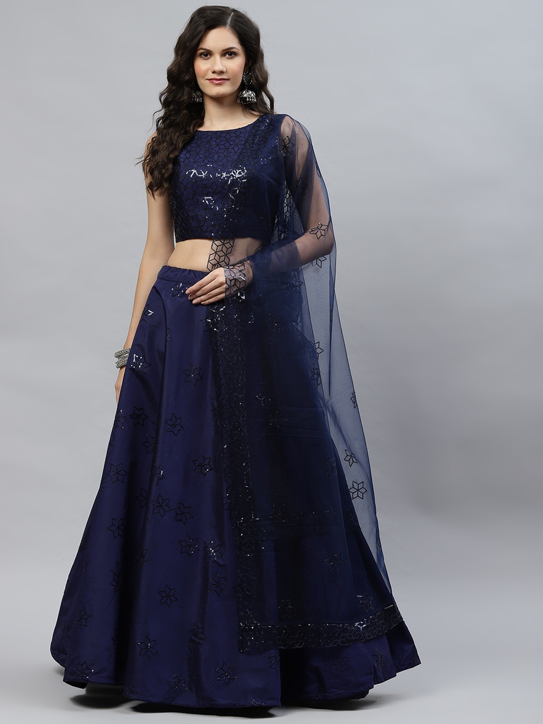 SHUBHKALA Navy Blue Embellished Sequinned Semi-Stitched Lehenga & Unstitched Blouse With Dupatta
SHUBHKALA Navy Blue Embellished Sequinned Semi-Stitched Lehenga & Unstitched Blouse With Dupatta