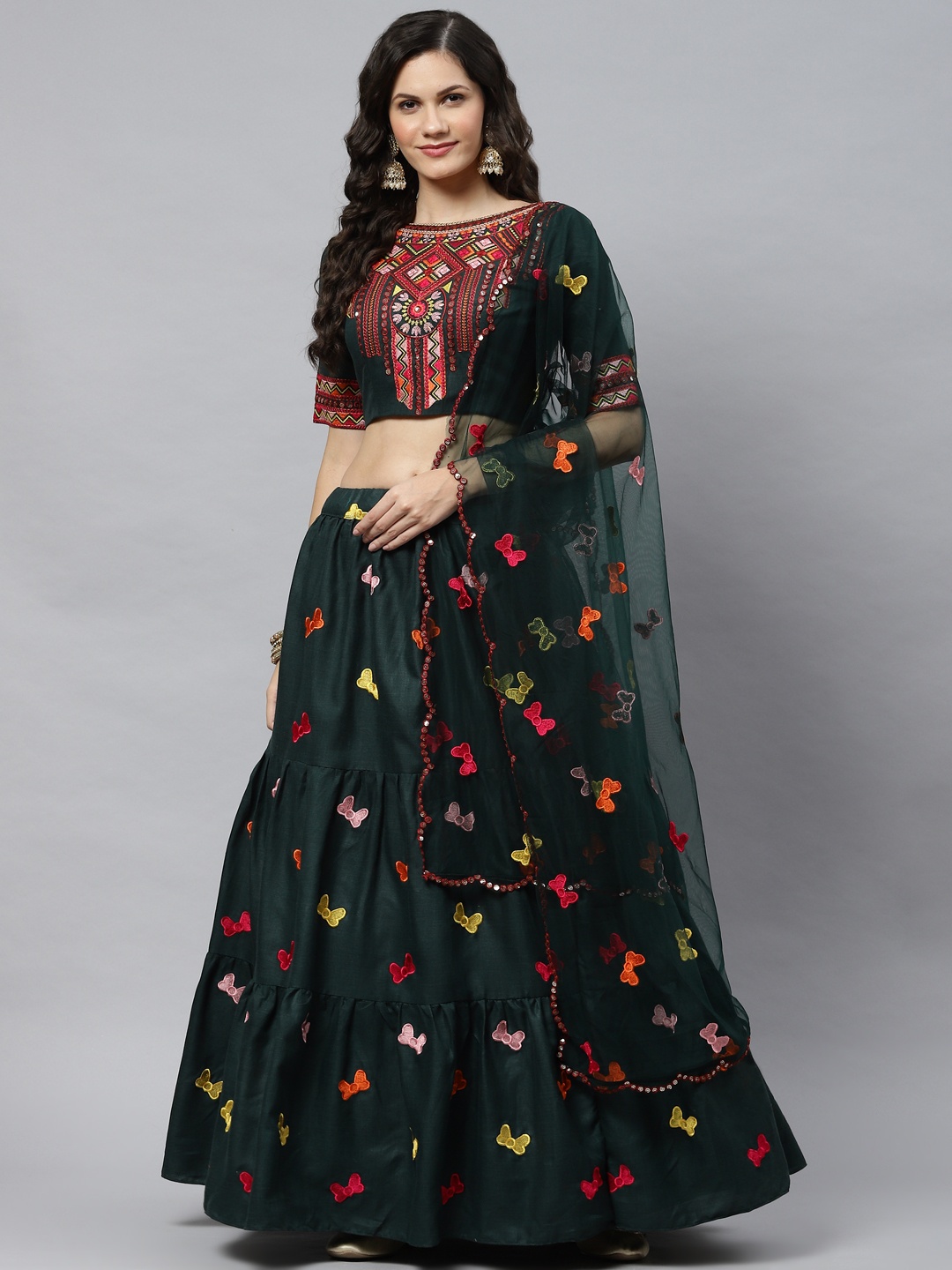 SHUBHKALA Green Embroidered Mirror Work Semi-Stitched Lehenga & Unstitched Blouse With Dupatta
SHUBHKALA Green Embroidered Mirror Work Semi-Stitched Lehenga & Unstitched Blouse With Dupatta