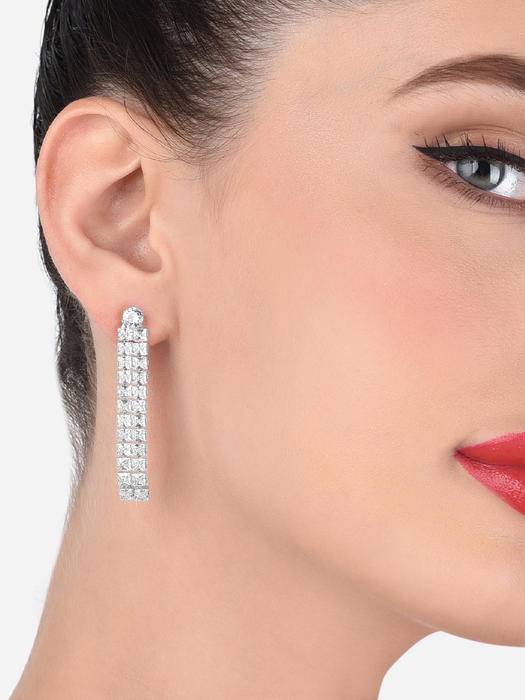 AMI Silver-Toned Contemporary Drop Earrings