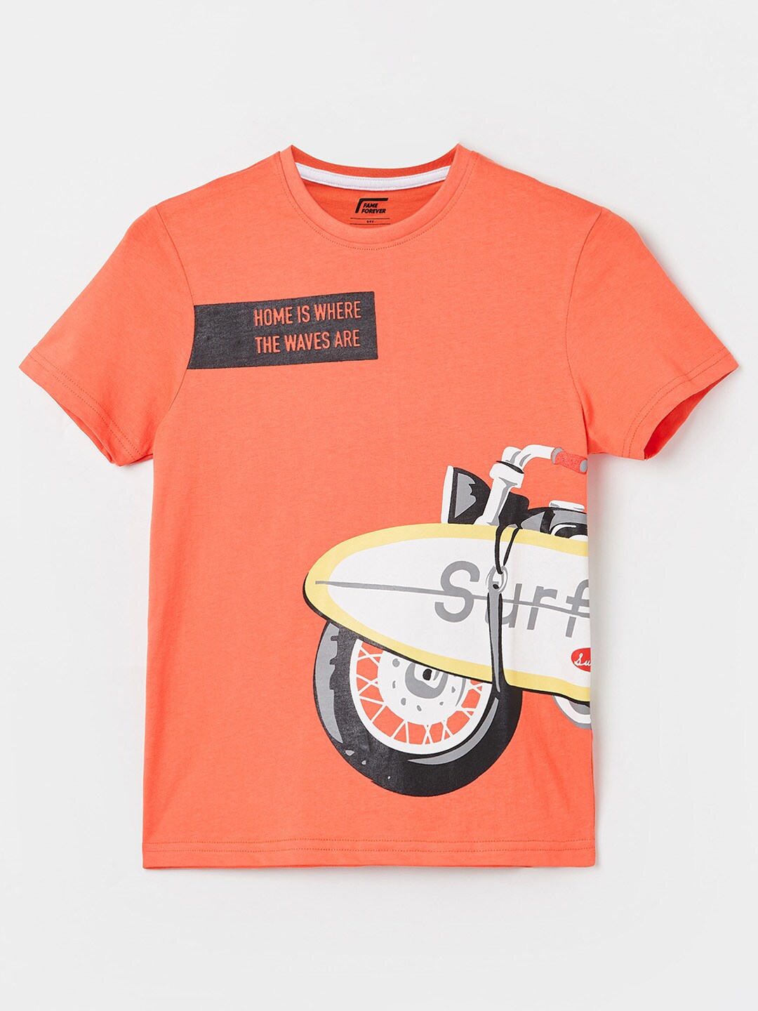 Fame Forever by Lifestyle Boys Coral Orange & White Printed Pure Cotton T-shirt