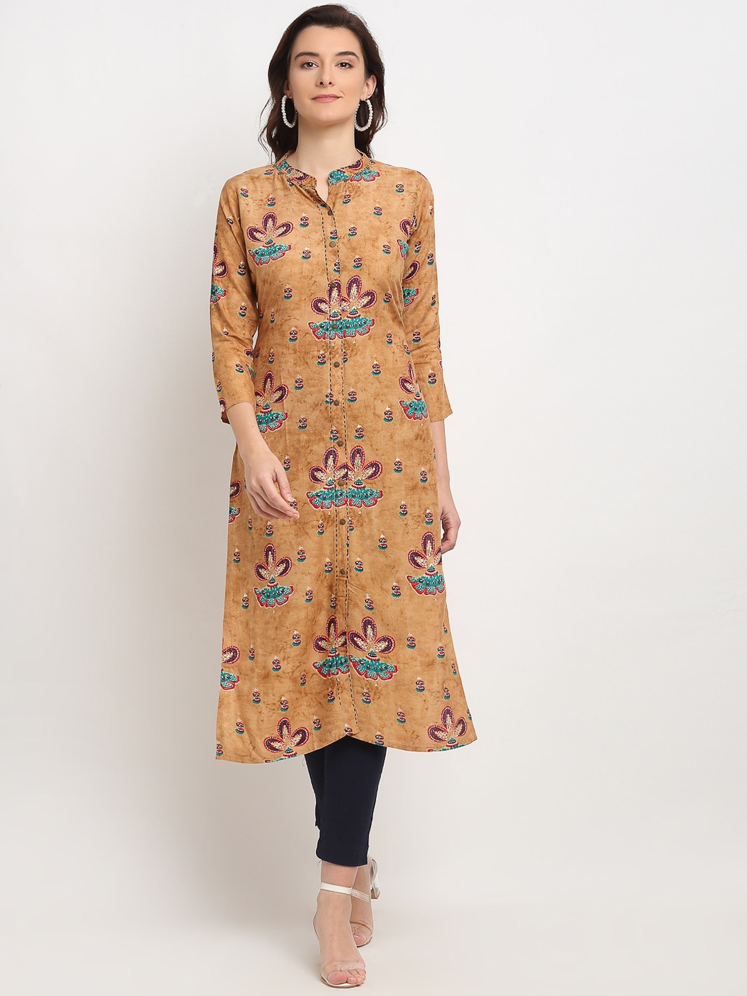 Lovely Lady Women Brown & Red Ethnic Motifs Printed Kurta