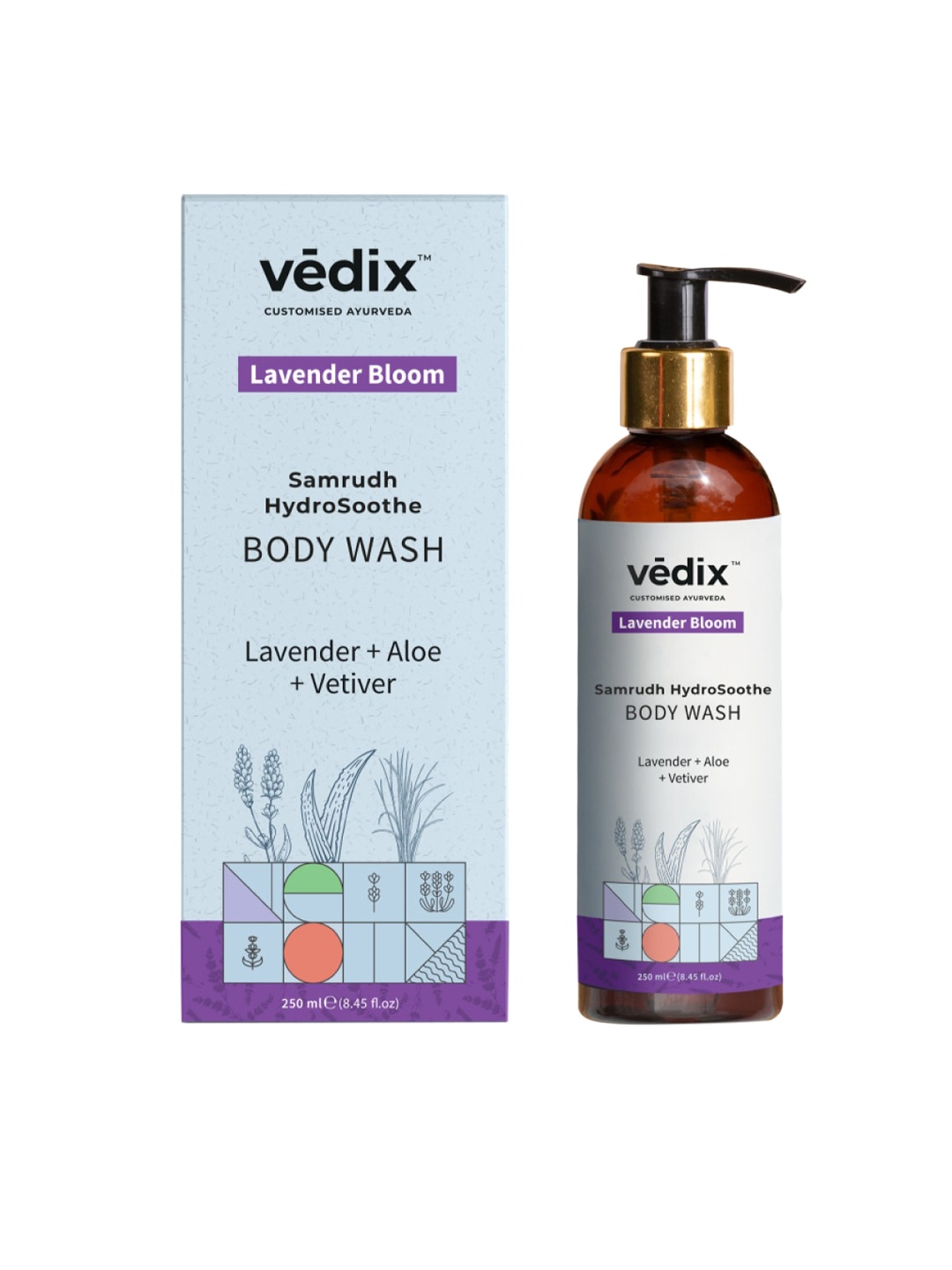 VEDIX Samrudh HydroSoothe Lavender Bloom Ayurvedic Body Wash with Aloe & Vettiver 250 ml, Off white
VEDIX Samrudh HydroSoothe Lavender Bloom Ayurvedic Body Wash with Aloe & Vettiver 250 ml, Off white