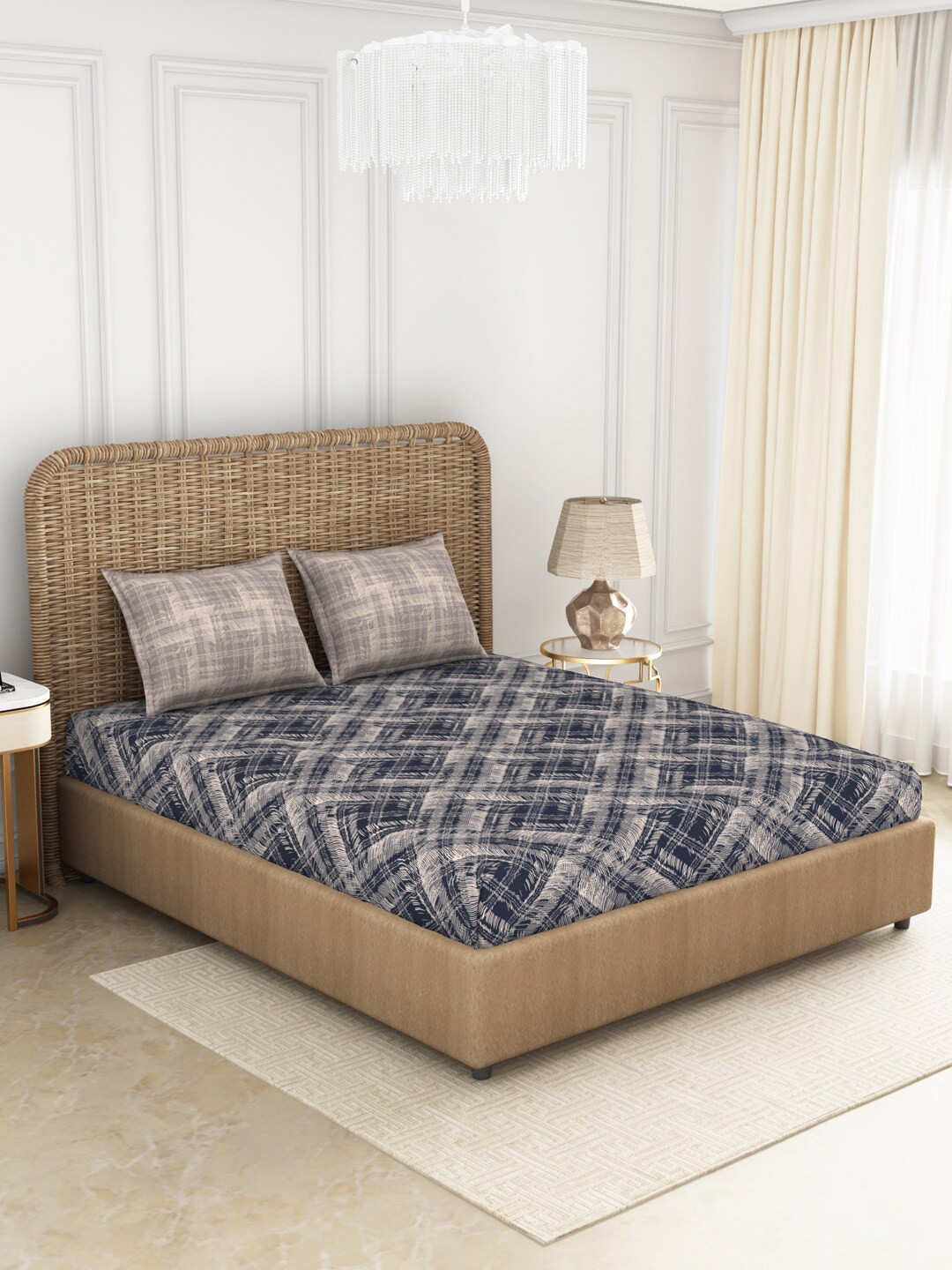 SPACES Blue & White Geometric 144 TC Pure Cotton Queen Bedsheet with 2 Pillow Covers
SPACES Blue & White Geometric 144 TC Pure Cotton Queen Bedsheet with 2 Pillow Covers