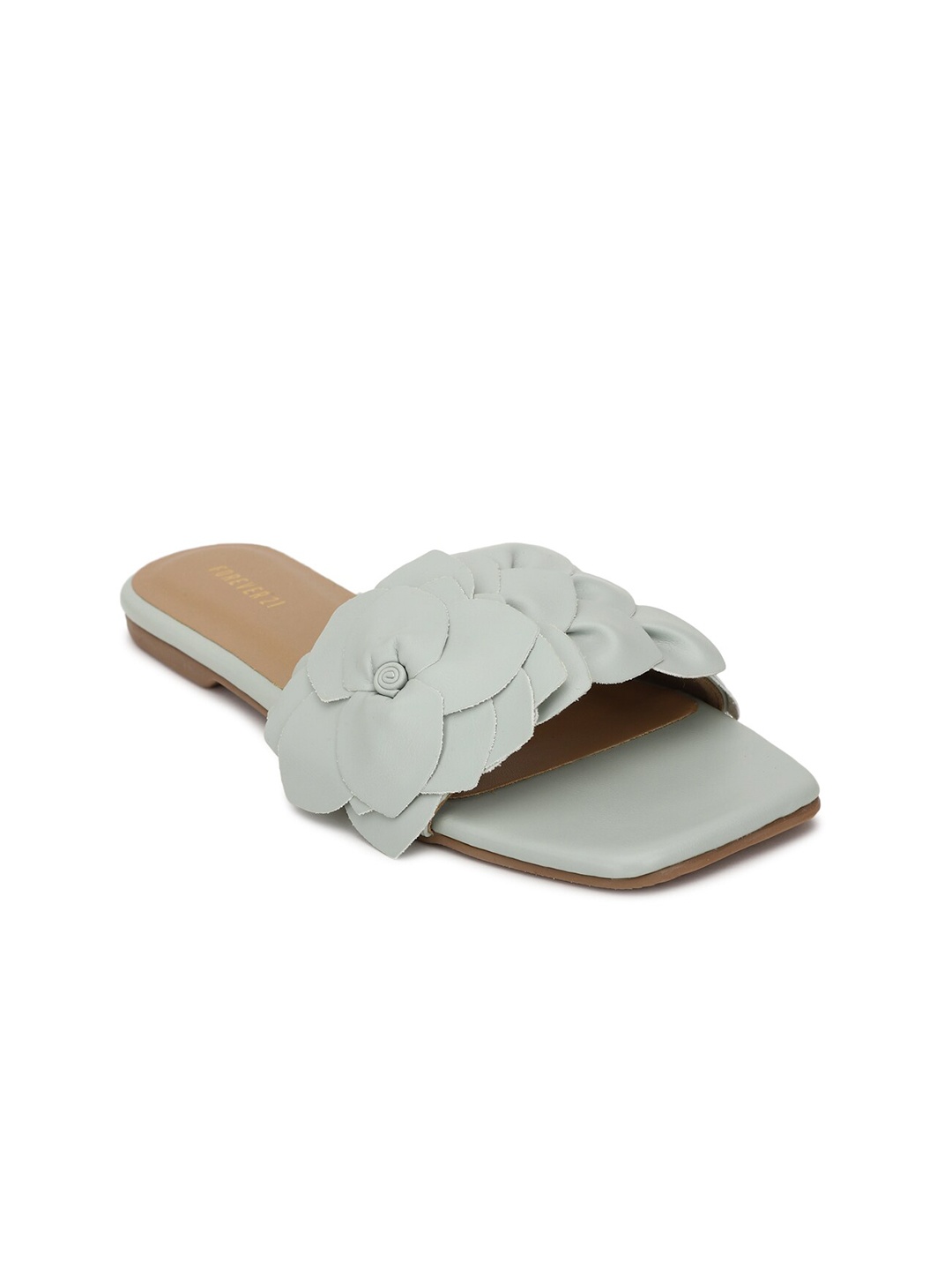 FOREVER 21 Women Green Textured Open Toe Flats