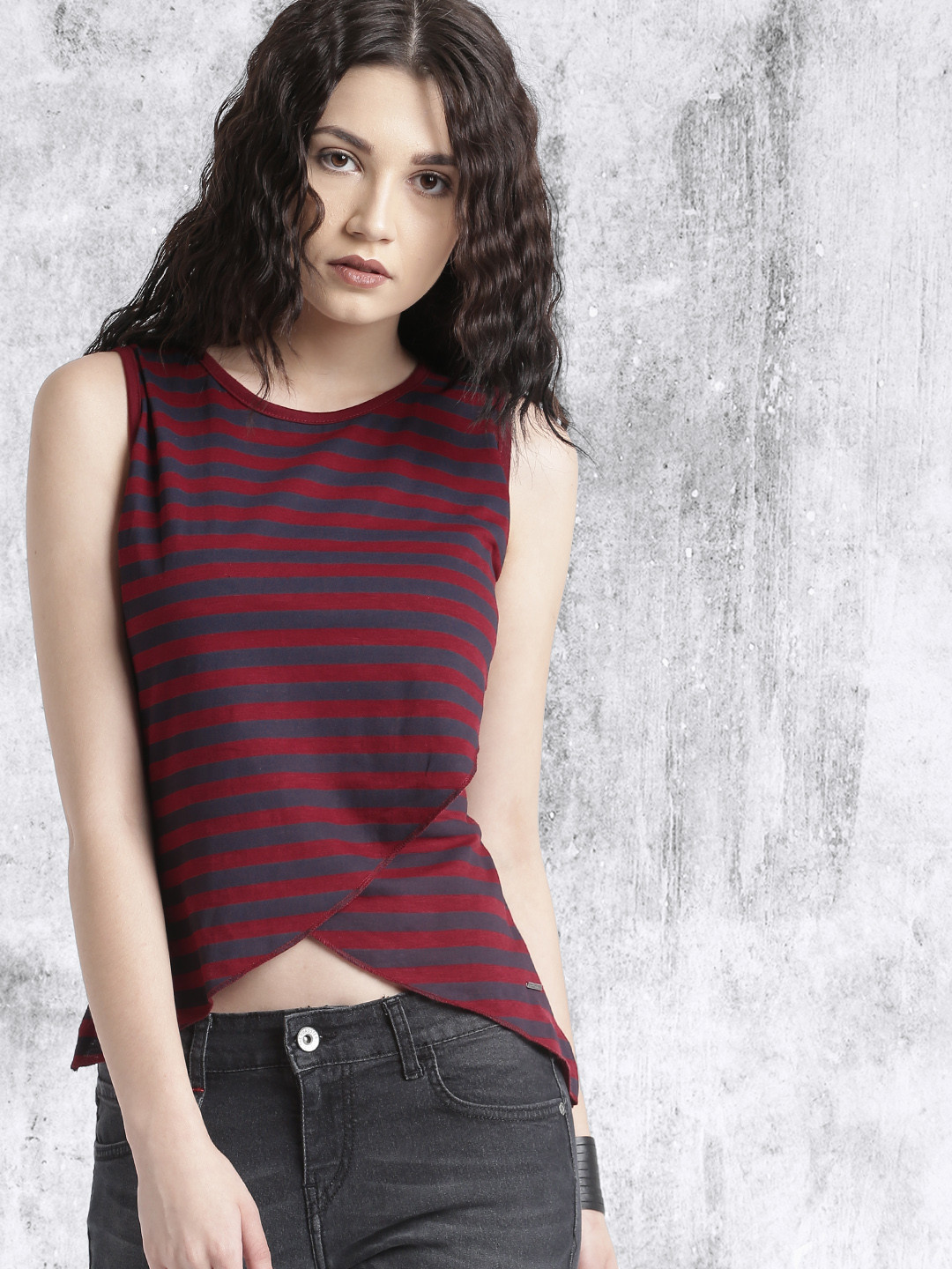 Roadster Women Maroon Navy Striped Round Neck Layered Tank Pure Cotton T-shirt
Roadster Women Maroon Navy Striped Round Neck Layered Tank Pure Cotton T-shirt