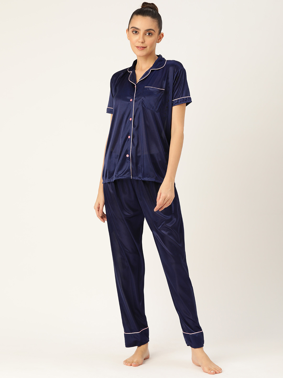 Fasense Women Navy Blue Solid Pyjama Set 
Fasense Women Navy Blue Solid Pyjama Set