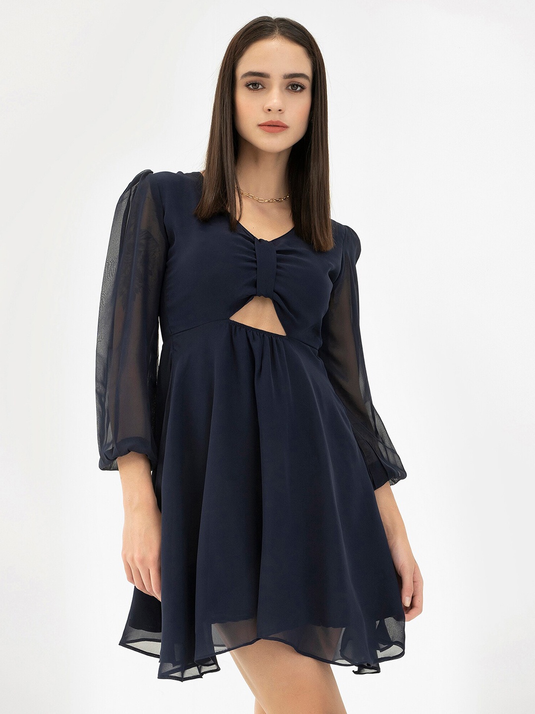 CLOSETHOOK Women Navy Blue Georgette Dress