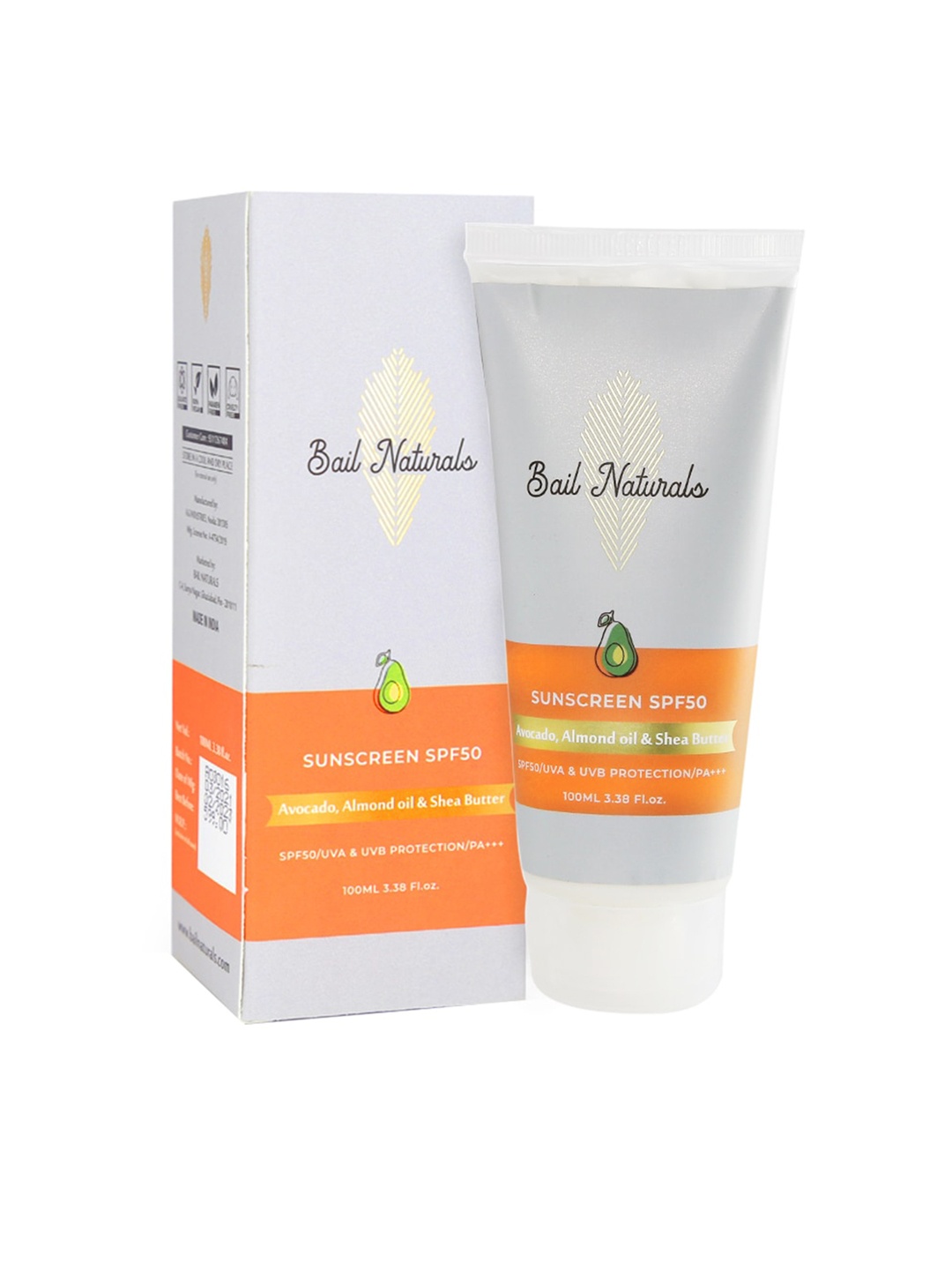 BAIL NATURALS Face & Body SPF 50 Sunscreen with Almond Oil & Shea Butter - 100 ml, White
BAIL NATURALS Face & Body SPF 50 Sunscreen with Almond Oil & Shea Butter - 100 ml, White
