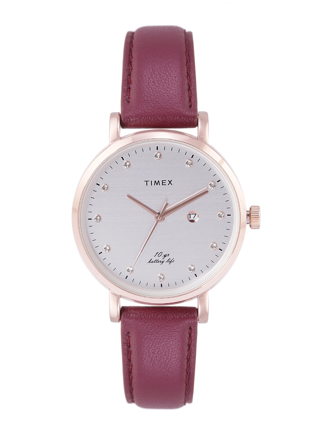 Timex Women Silver-Toned Embellished Dial & Red Leather Straps Analogue Watch TWEL12908
Timex Women Silver-Toned Embellished Dial & Red Leather Straps Analogue Watch TWEL12908