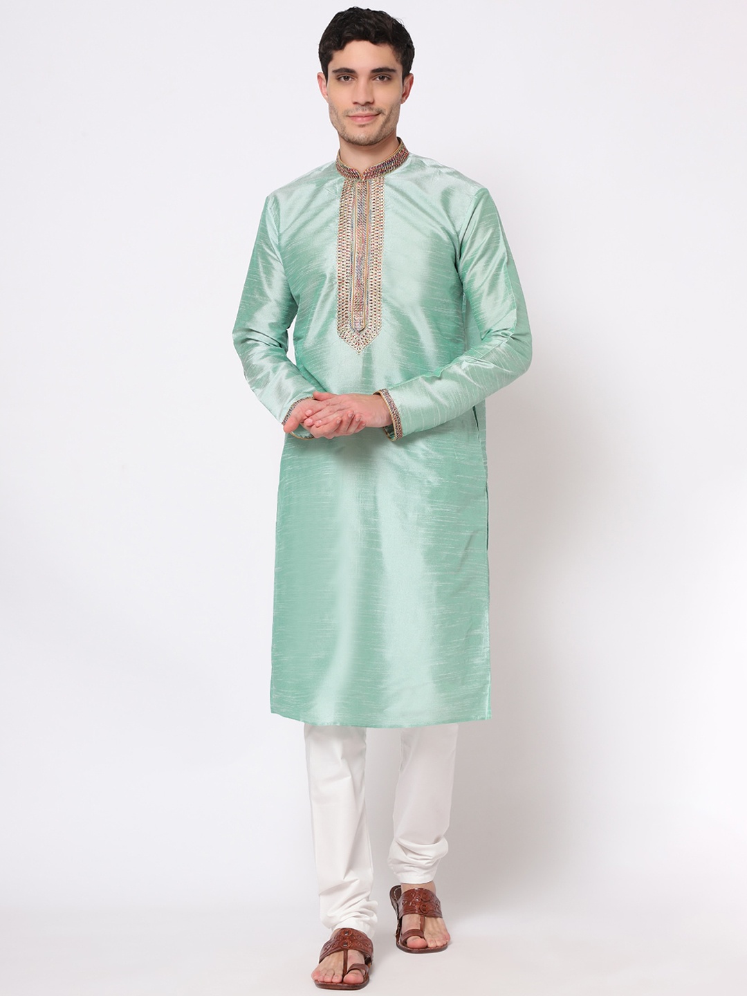 GoStyle Men Sea Green Pleated Thread Work Pure Cotton Kurta with Churidar
GoStyle Men Sea Green Pleated Thread Work Pure Cotton Kurta with Churidar