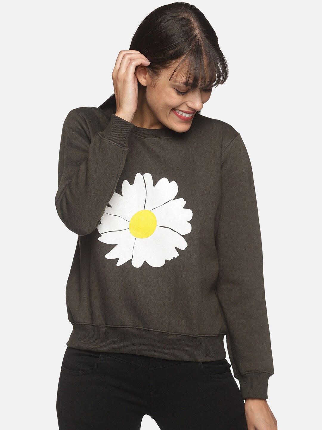 THE BONTE Women Olive Green Printed Sweatshirt