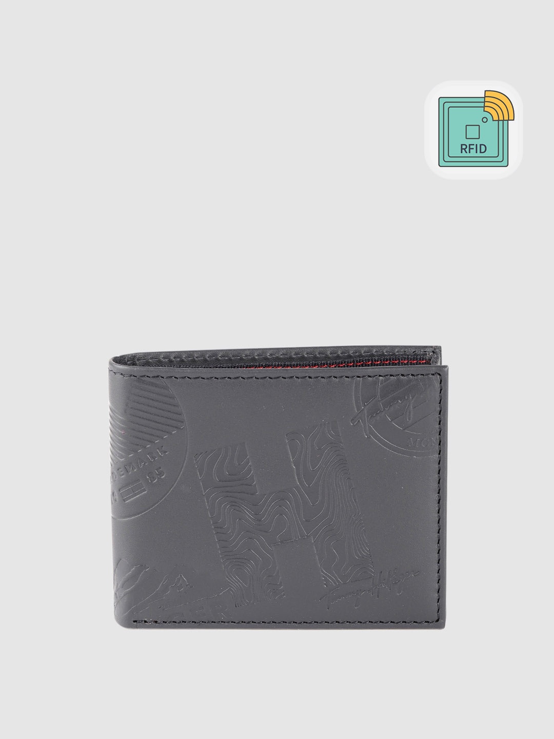 Tommy Hilfiger Men Navy Blue Brand Logo Textured Leather Two Fold Wallet