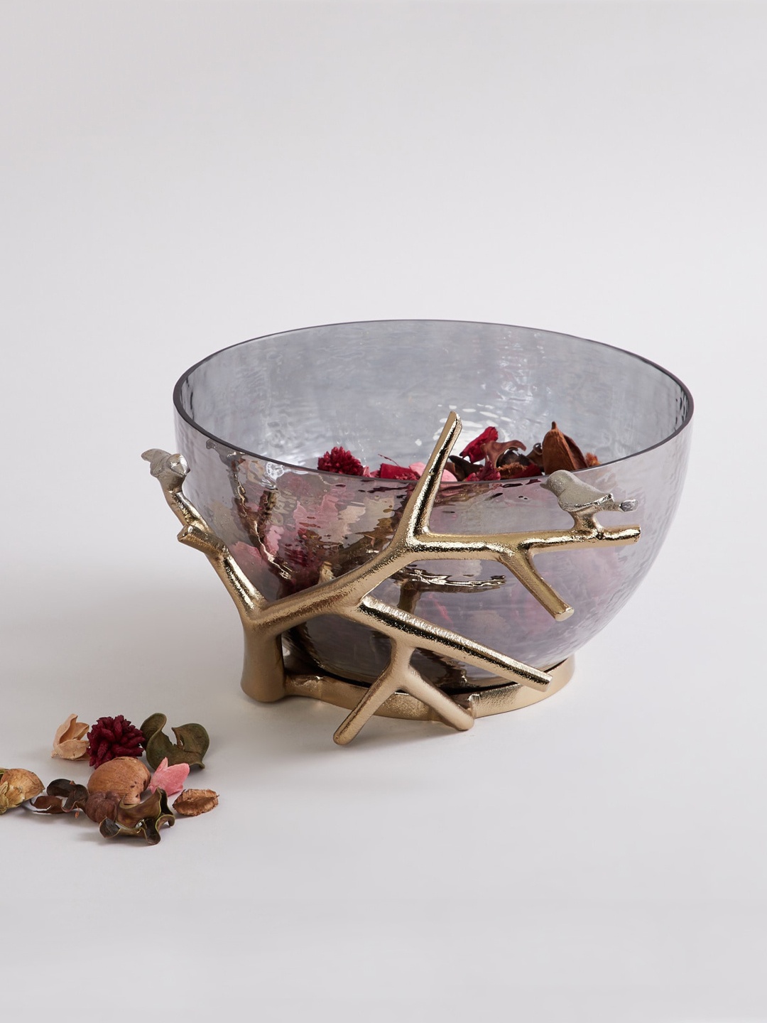 Home Centre Silver-Toned & Gold-Toned Metal Bird Accent Decorative Bowl, Multi