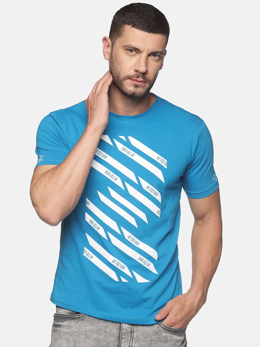 ATTIITUDE Men Blue Printed ClimaCool Slim Fit T-shirt