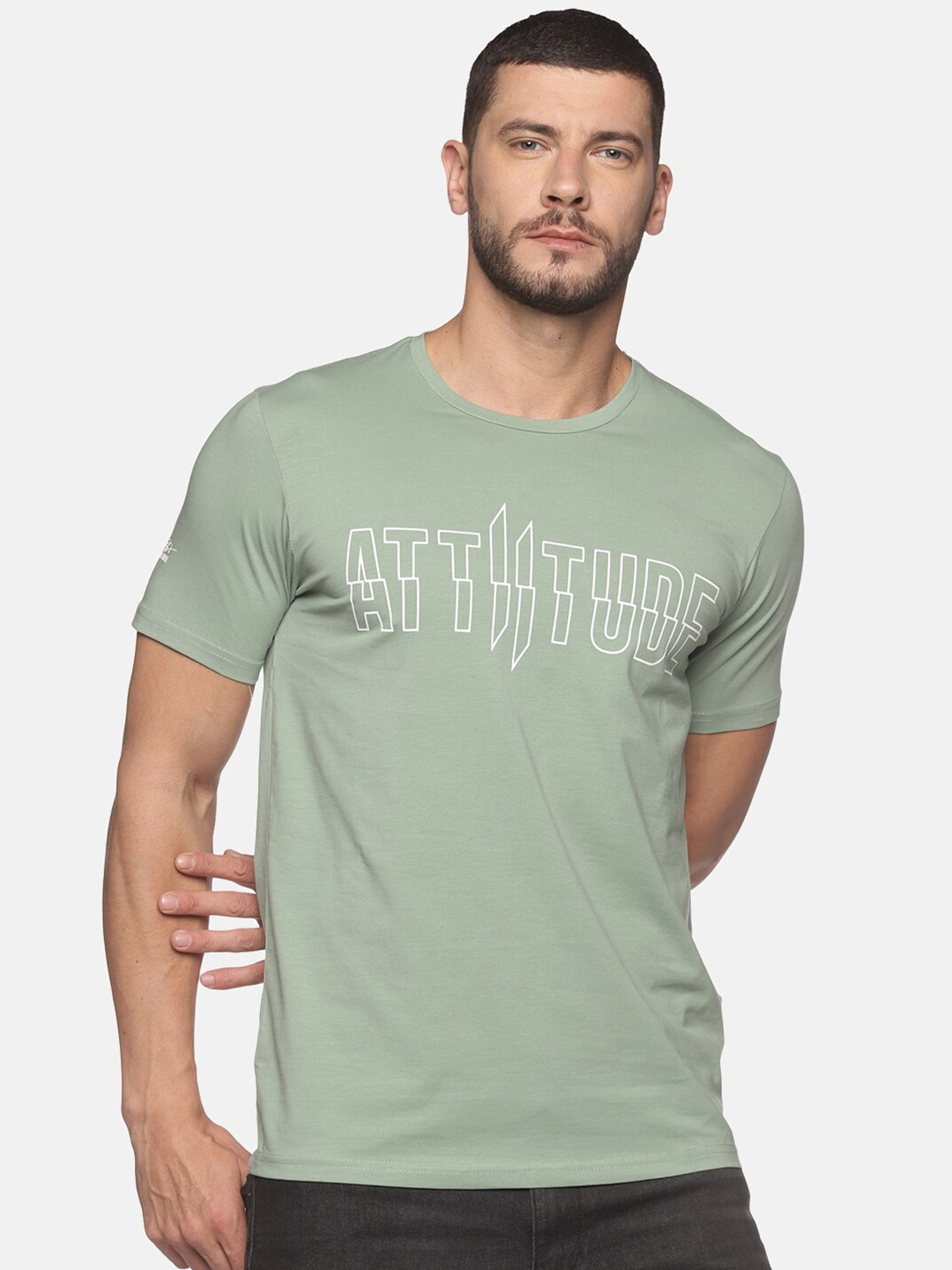 ATTIITUDE Men Sage Green & White Brand Logo Printed Dri-FIT Pure Cotton Slim Fit T-shirt
ATTIITUDE Men Sage Green & White Brand Logo Printed Dri-FIT Pure Cotton Slim Fit T-shirt