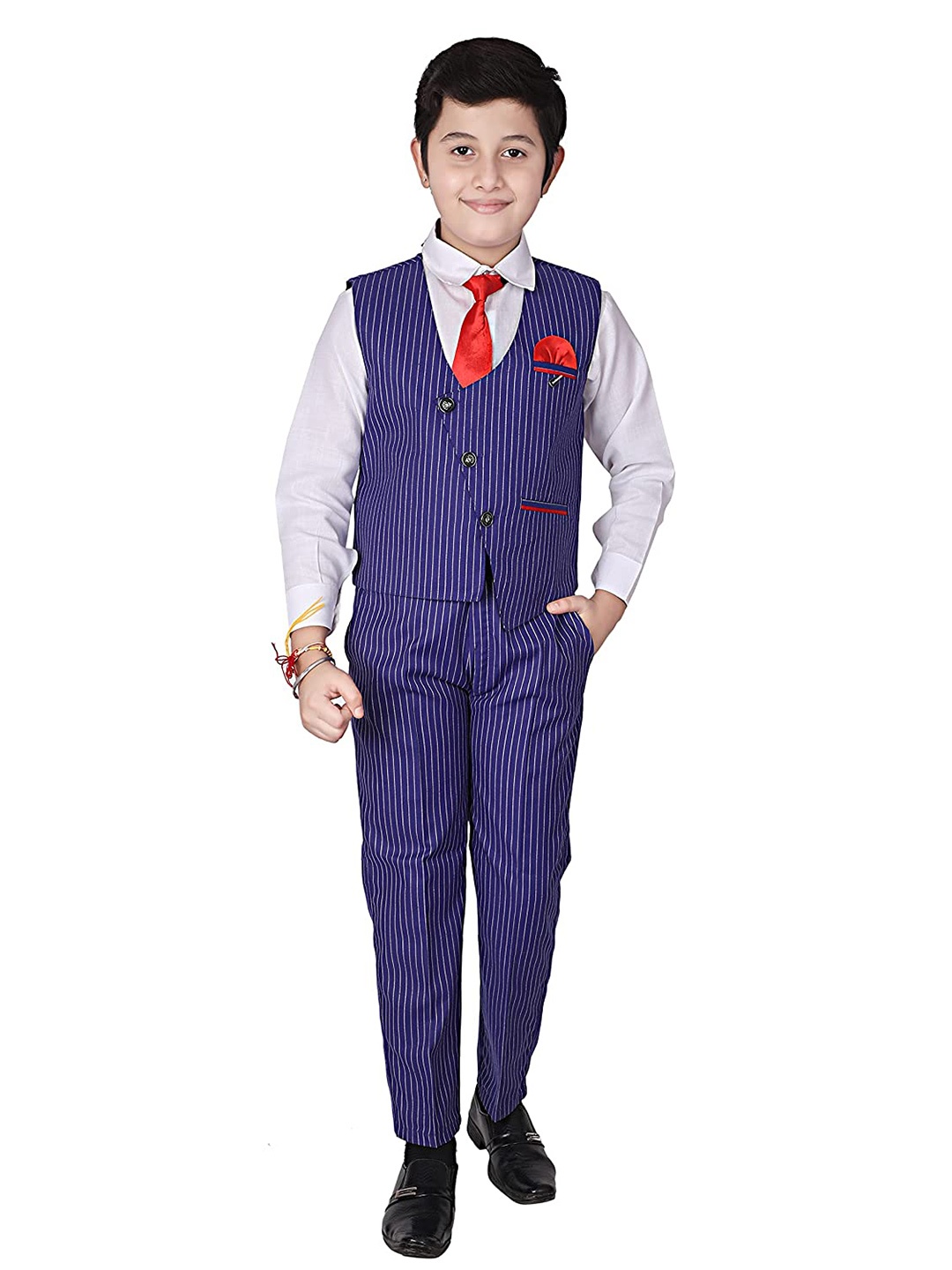 Pro-Ethic STYLE DEVELOPER Boys Blue & White Striped Single-Breasted Pure Cotton 3 Pc Suit
Pro-Ethic STYLE DEVELOPER Boys Blue & White Striped Single-Breasted Pure Cotton 3 Pc Suit