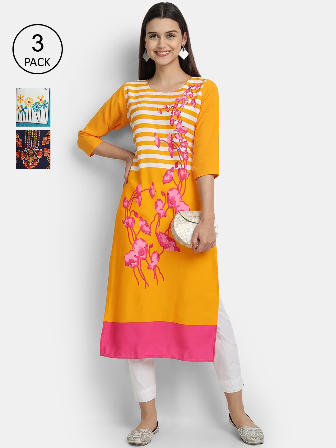 Ethnic basket Women Pack of 3 Multicoloured Printed Crepe Straight Kurta, Multi
Ethnic basket Women Pack of 3 Multicoloured Printed Crepe Straight Kurta, Multi