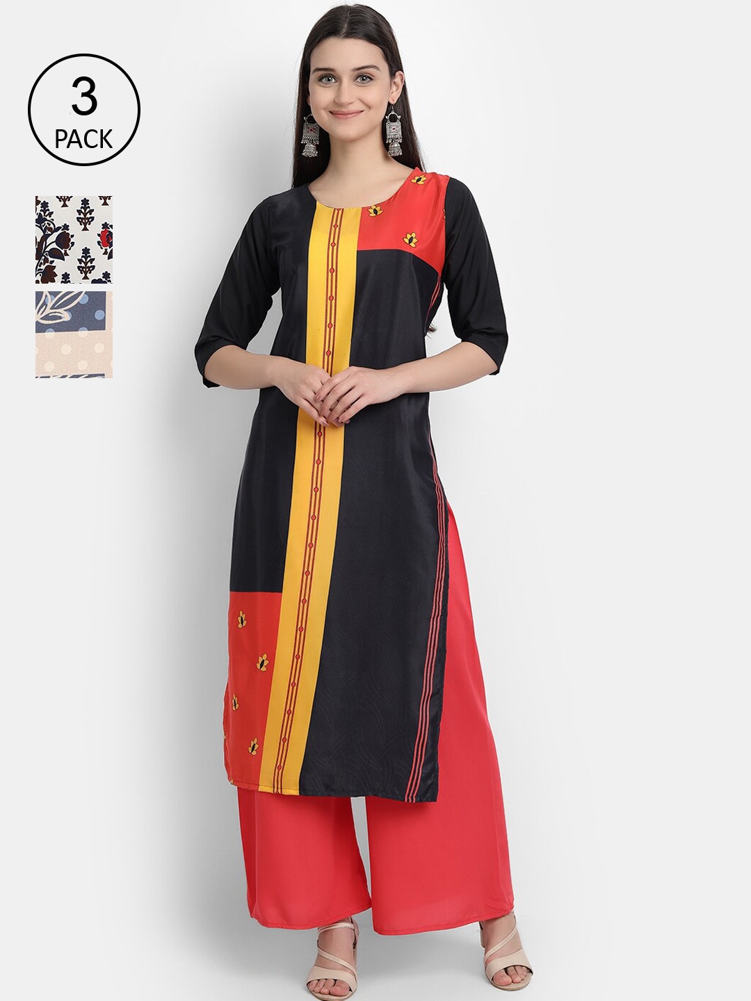 Ethnic basket Women Set Of 3 Multicoloured Printed Extended Sleeves Crepe Kurta, Multi
Ethnic basket Women Set Of 3 Multicoloured Printed Extended Sleeves Crepe Kurta, Multi