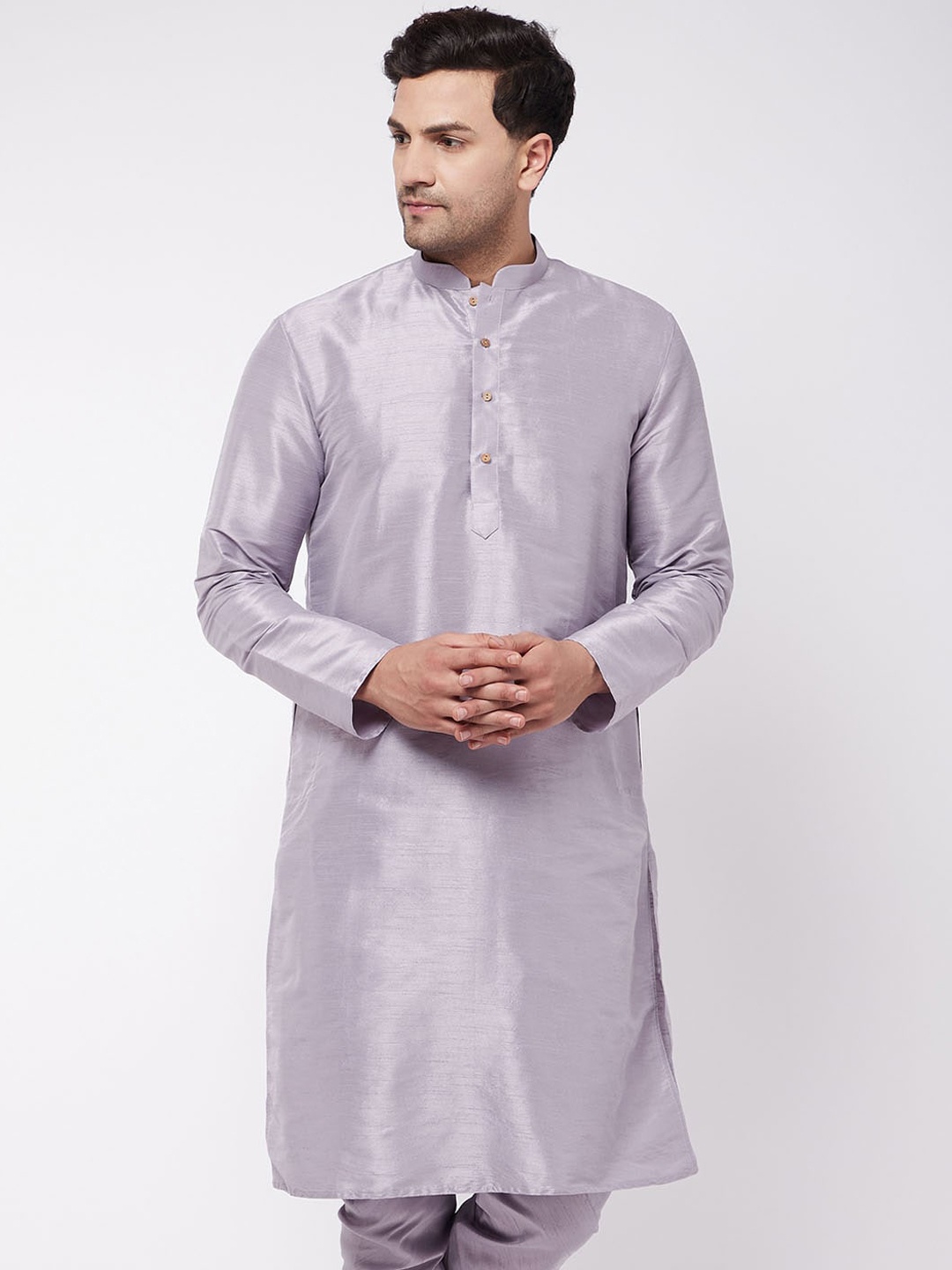 VASTRAMAY Men Lavender Silk Blend Kurta