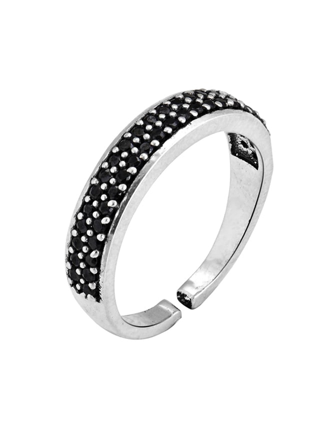 GIVA Rhodium-Plated Black Stones-Studded & Beaded Dotted-Pattern Adjustable Finger Ring, Silver
GIVA Rhodium-Plated Black Stones-Studded & Beaded Dotted-Pattern Adjustable Finger Ring, Silver