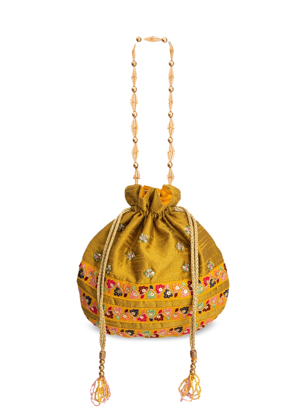 DEEBACO Mustard Embroidered Potli Clutch