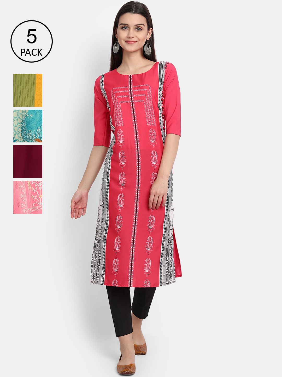 Ethnic basket Women Pack of 5 Multicoloured Ethnic Motifs Printed Crepe Kurtas, Multi
Ethnic basket Women Pack of 5 Multicoloured Ethnic Motifs Printed Crepe Kurtas, Multi