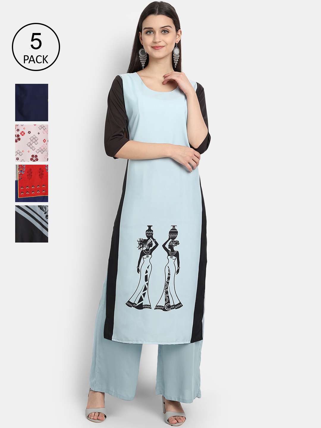 Ethnic basket Women Pack of 5 Multicoloured Ethnic Motifs Printed Crepe Kurtas, Multi
Ethnic basket Women Pack of 5 Multicoloured Ethnic Motifs Printed Crepe Kurtas, Multi