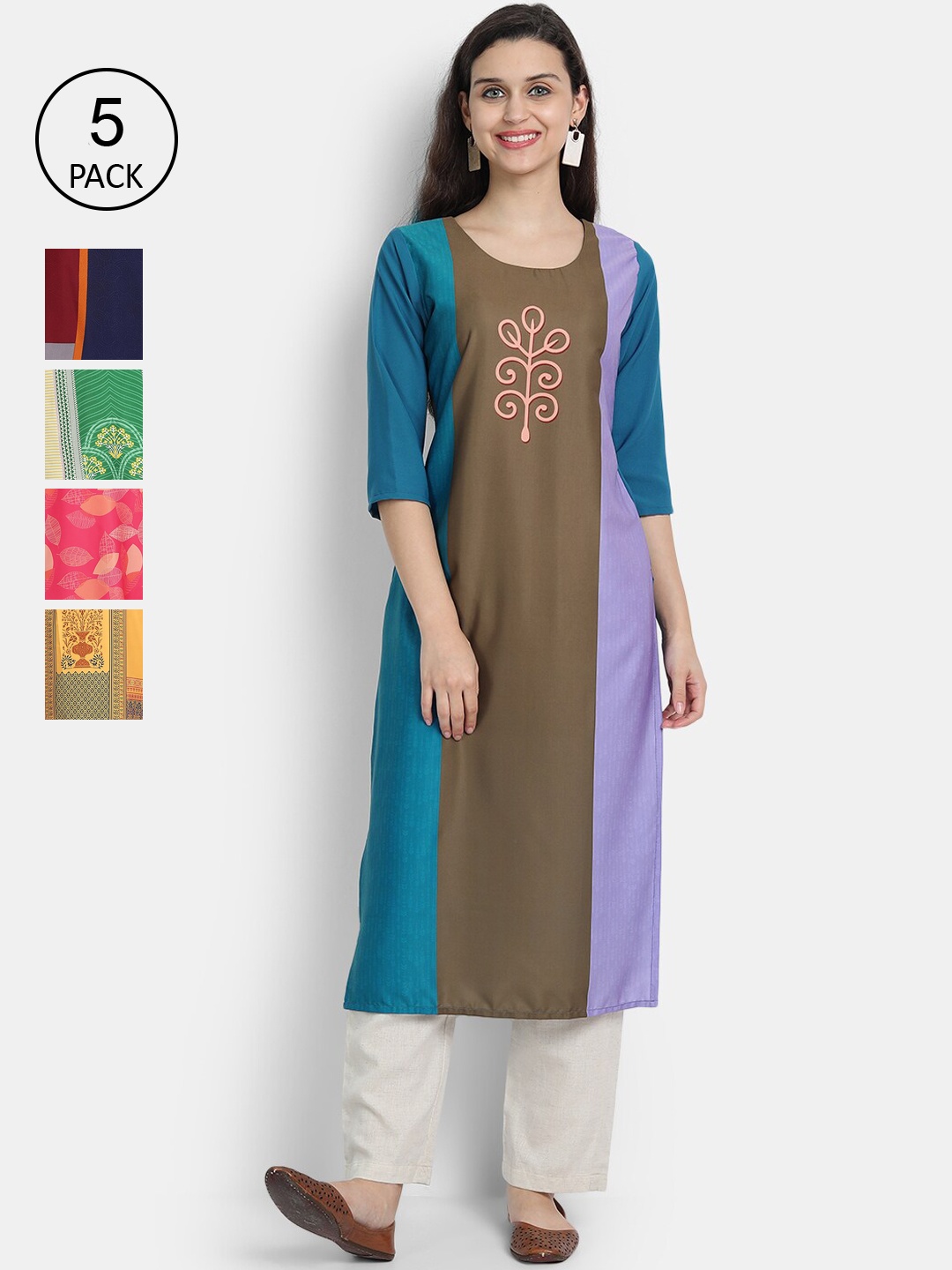 Ethnic basket Women Pack of 5 Multicoloured Ethnic Motifs Printed Crepe Kurtas, Multi
Ethnic basket Women Pack of 5 Multicoloured Ethnic Motifs Printed Crepe Kurtas, Multi