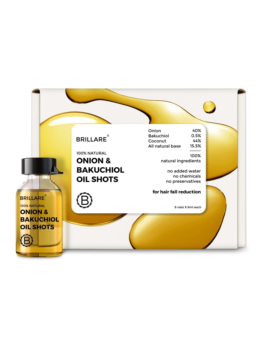 BRILLARE Sustainable Set of 8 Hair Fall Control Oil Shots to Reduce Seasonal Hair Fall - 6 ml Each, White
BRILLARE Sustainable Set of 8 Hair Fall Control Oil Shots to Reduce Seasonal Hair Fall - 6 ml Each, White