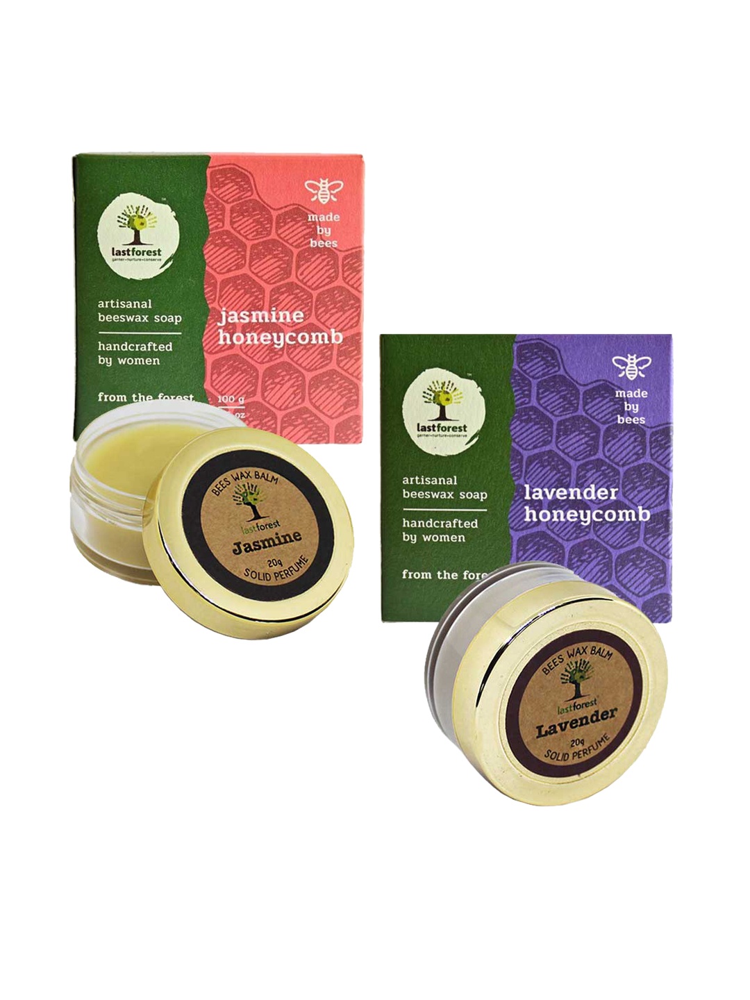 Last Forest Set of 2 Artisanal Beeswax Soaps & 2 Solid Perfumes - Lavender & Jasmine, Cream
Last Forest Set of 2 Artisanal Beeswax Soaps & 2 Solid Perfumes - Lavender & Jasmine, Cream