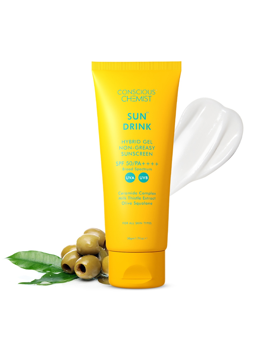 Conscious Chemist Sun Drink Hybrid Lightweight Gel Sunscreen SPF50 PA++++ - 50 g, Yellow
Conscious Chemist Sun Drink Hybrid Lightweight Gel Sunscreen SPF50 PA++++ - 50 g, Yellow