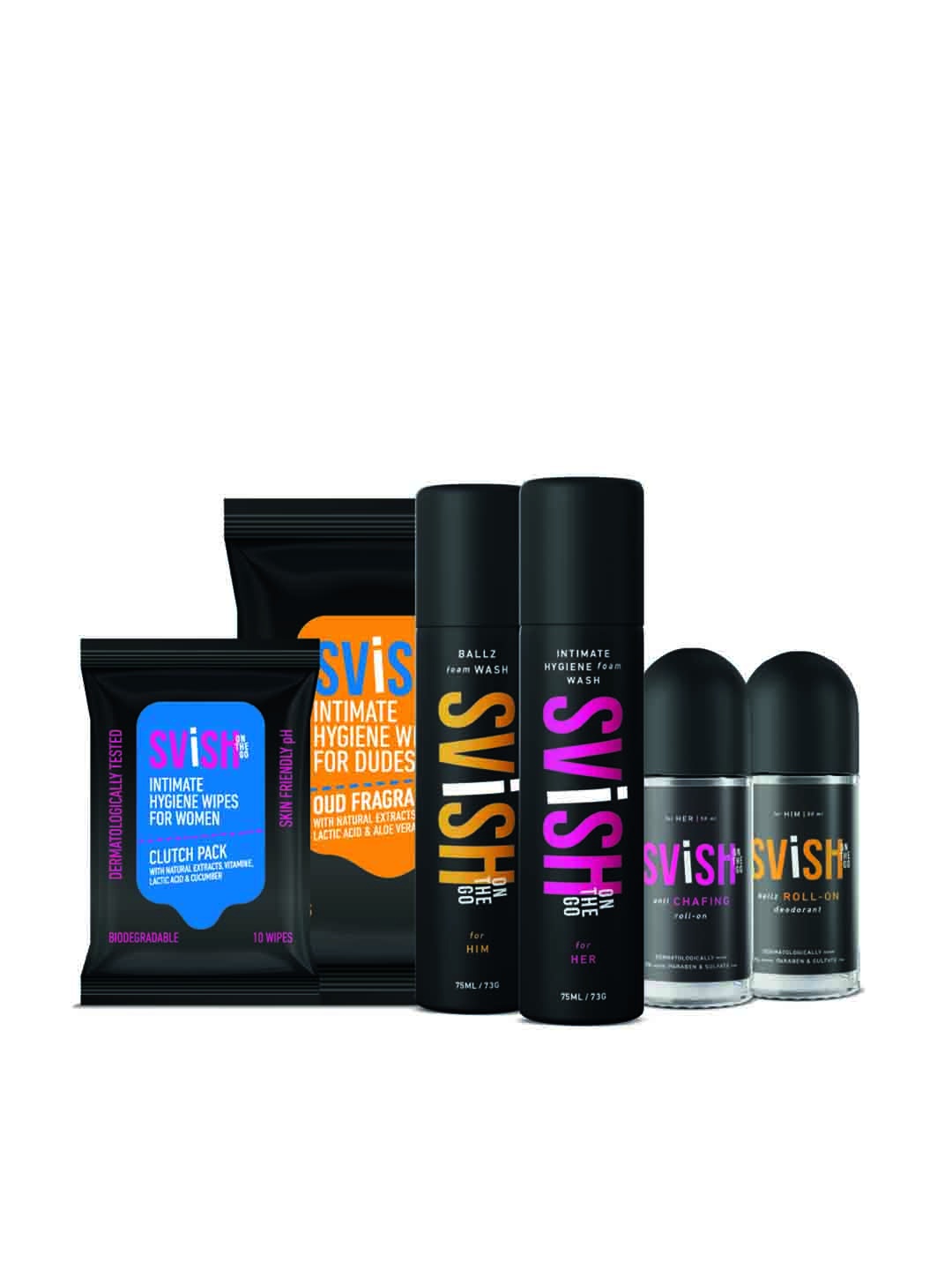 Svish On The Go Set of 2 Intimate Hygiene Wipes + Set of 2 Intimate wash For His & Her, Black
Svish On The Go Set of 2 Intimate Hygiene Wipes + Set of 2 Intimate wash For His & Her, Black