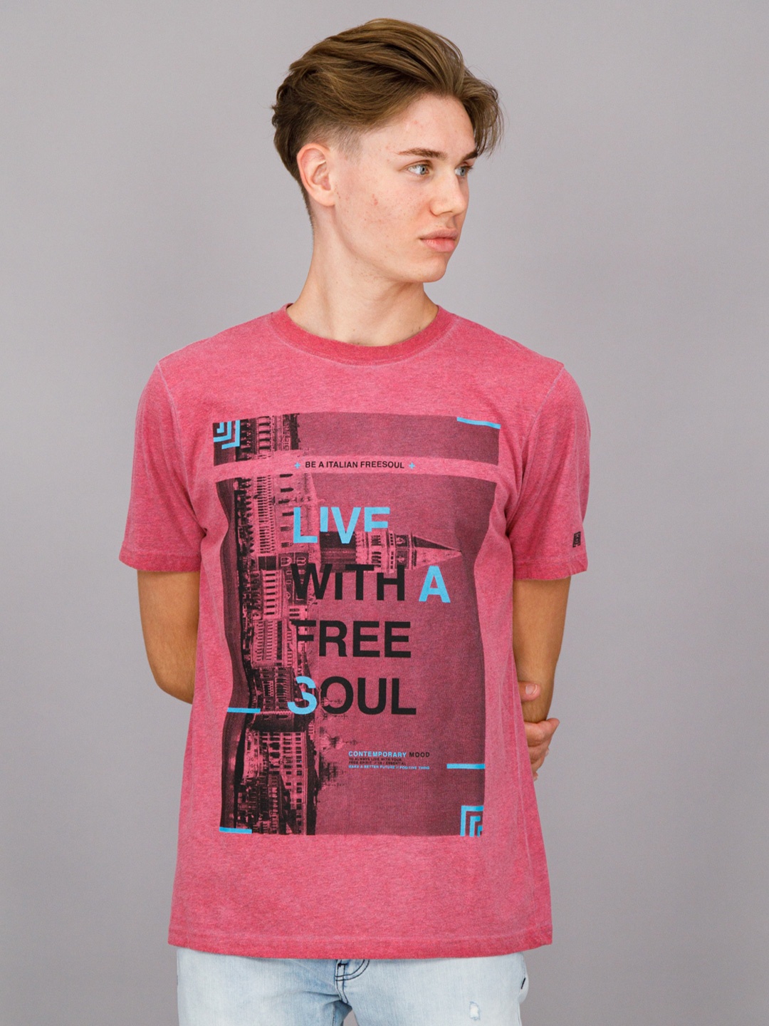 FREESOUL Men Coral Typography Printed Pure Cotton T-shirt