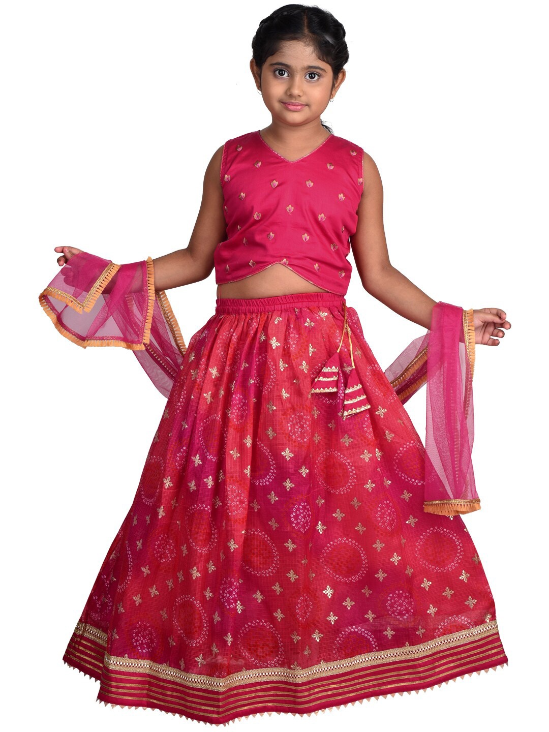 Kinder Kids Girls Pink & Silver Embroidered Ready to Wear Lehenga & Blouse With Dupatta
Kinder Kids Girls Pink & Silver Embroidered Ready to Wear Lehenga & Blouse With Dupatta