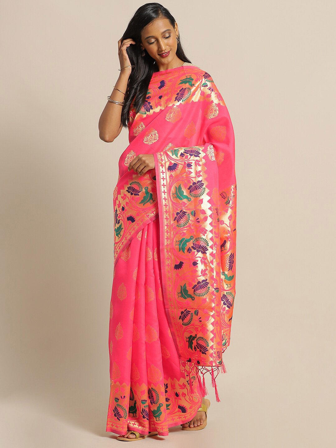 Mitera Peach-Coloured & Gold-Toned Woven Design Zari Silk Blend Banarasi Saree
Mitera Peach-Coloured & Gold-Toned Woven Design Zari Silk Blend Banarasi Saree