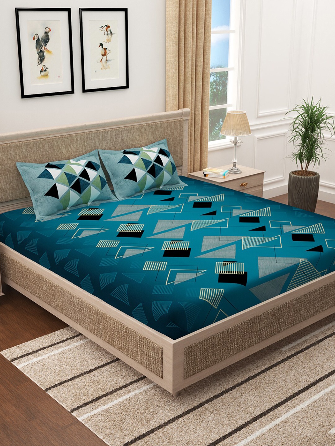 Story@home Teal Green & Black Geometric 300 TC Cotton King Bedsheet with 2 Pillow Covers
Story@home Teal Green & Black Geometric 300 TC Cotton King Bedsheet with 2 Pillow Covers