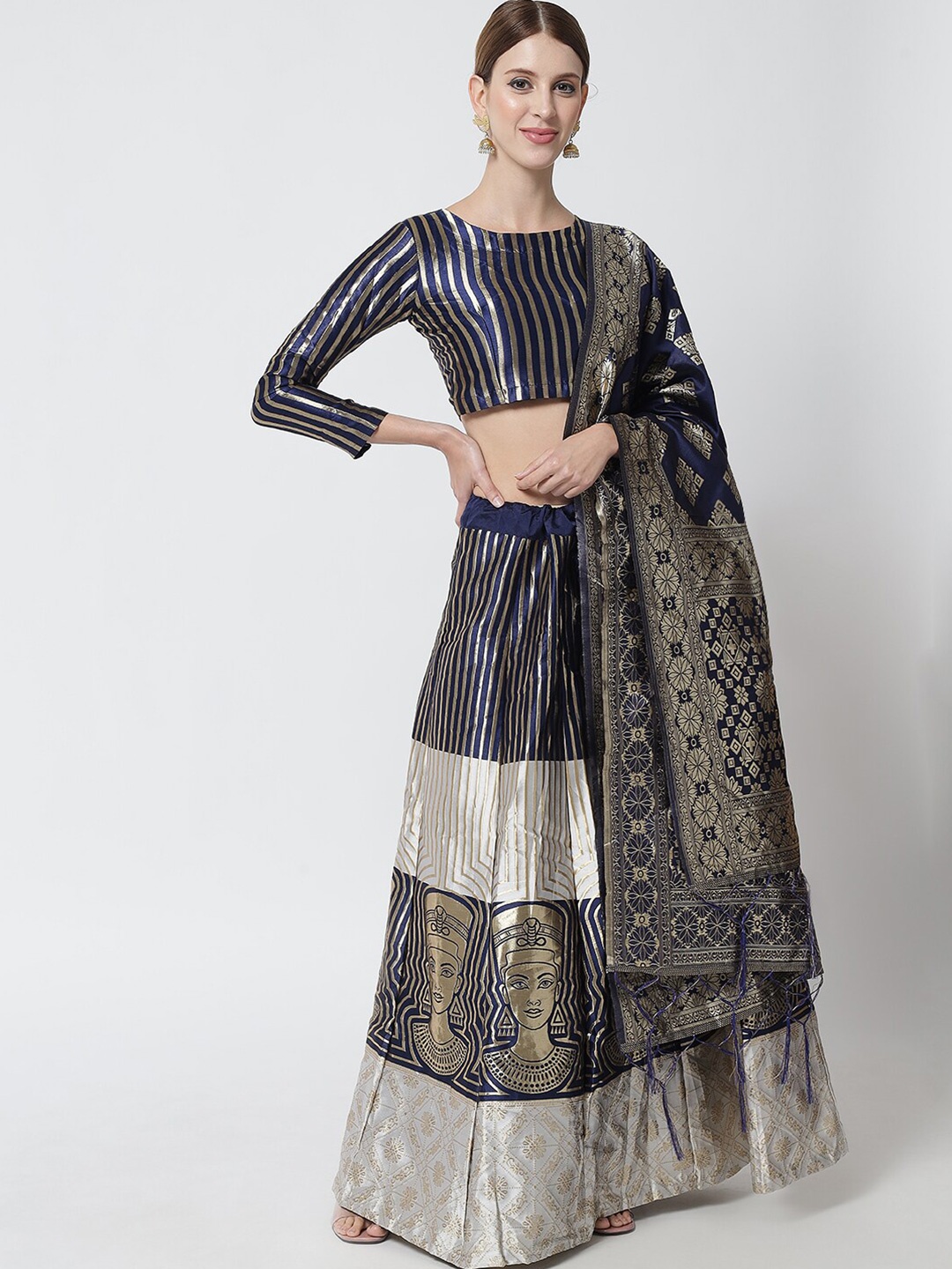DIVASTRI White & Navy Blue Printed Ready to Wear Lehenga & Unstitched Blouse With Dupatta
DIVASTRI White & Navy Blue Printed Ready to Wear Lehenga & Unstitched Blouse With Dupatta