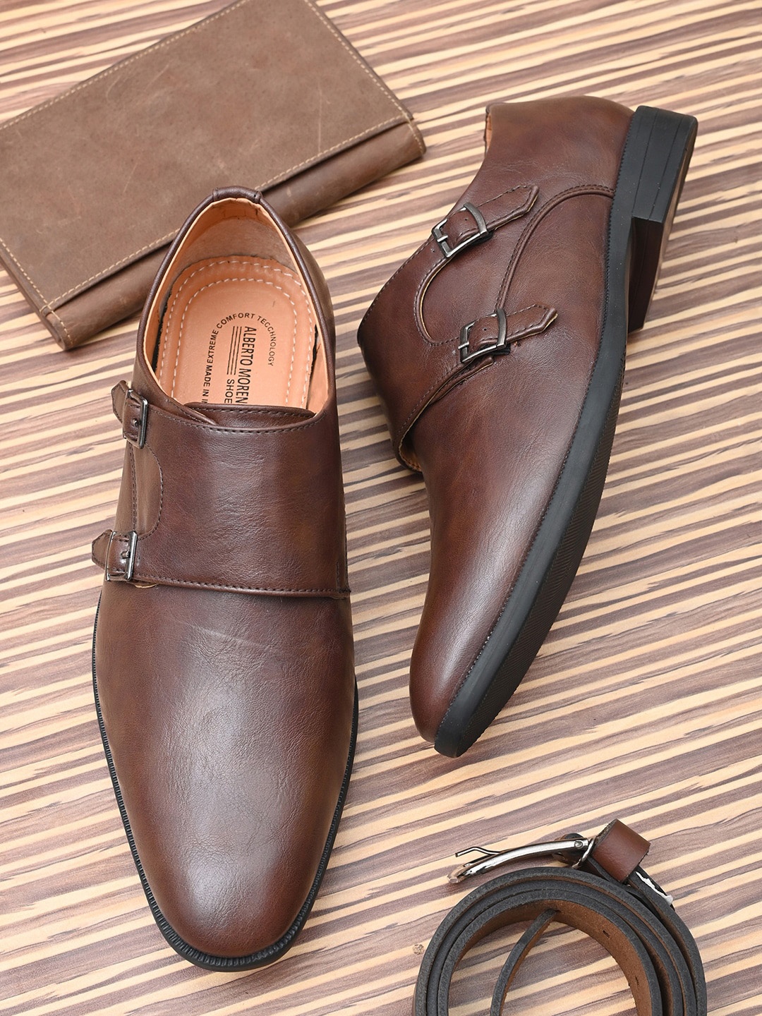 ALBERTO MORENO Men Brown Solid Formal Monk Shoes