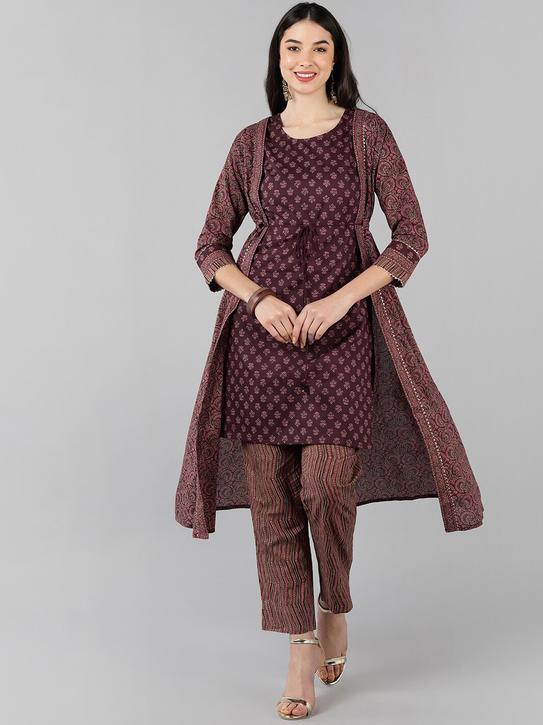 AHIKA Women Maroon & Green Ethnic Motifs Printed Pure Cotton Kurta with Trousers & Shrug
AHIKA Women Maroon & Green Ethnic Motifs Printed Pure Cotton Kurta with Trousers & Shrug