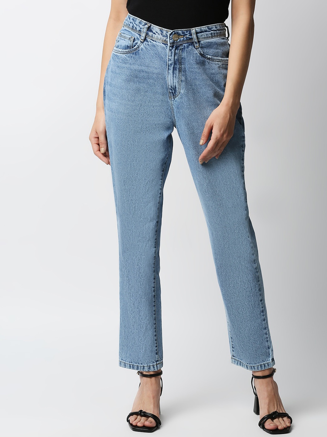 Kraus Jeans Women Blue Straight Fit High-Rise Light Fade Jeans