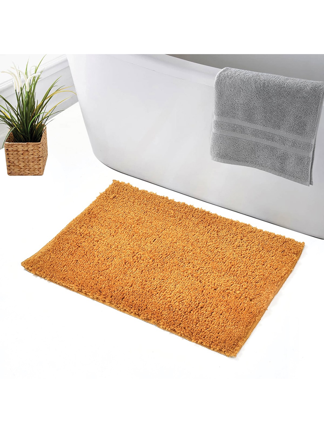 HAMMER HOME Set of 2 Gold & Beige Washable Anti-Skid Microfiber Bathroom Rugs