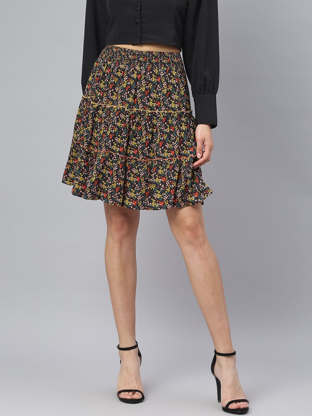 DEEBACO Women Multicoloured Floral Printed Short Skirts, Multi