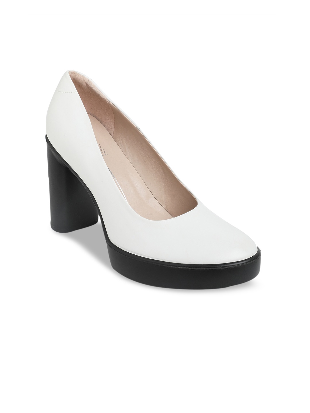 ECCO Women White Contemporary Textured Leather Block Pumps