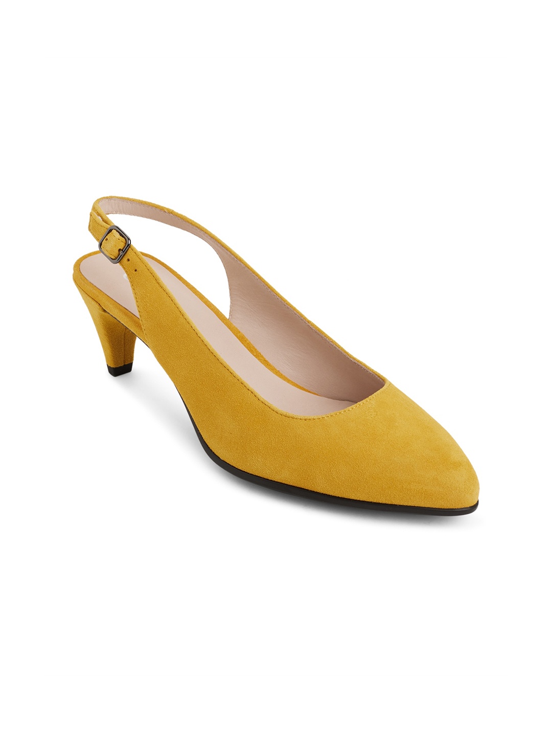 ECCO Yellow Solid Casual Contemporary Kitten Pumps with Buckles